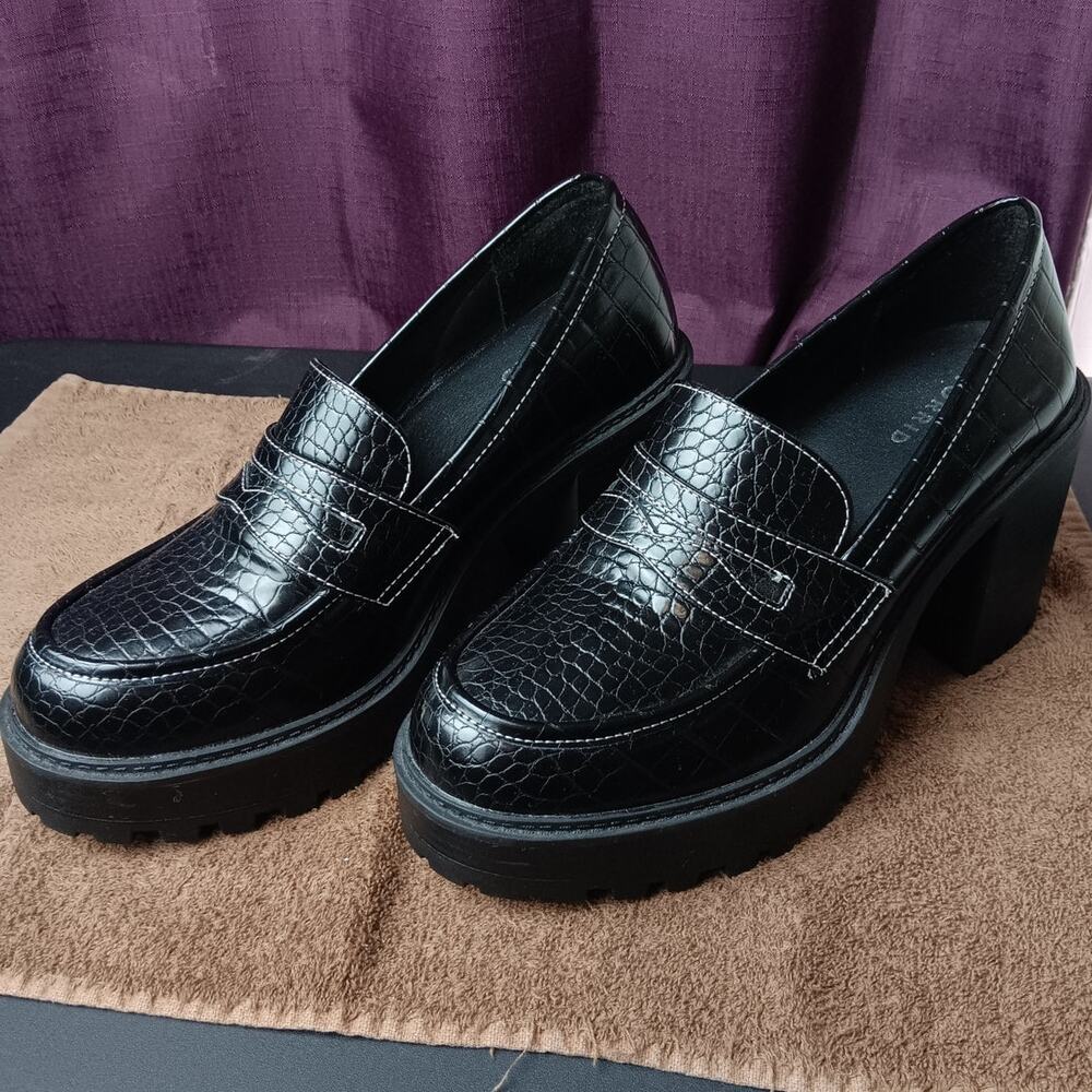 Torrid Croco Platform Heeled Loafers Womens 11.5 WW Black Chunky Goth Schoolgirl - Picture 5 of 9